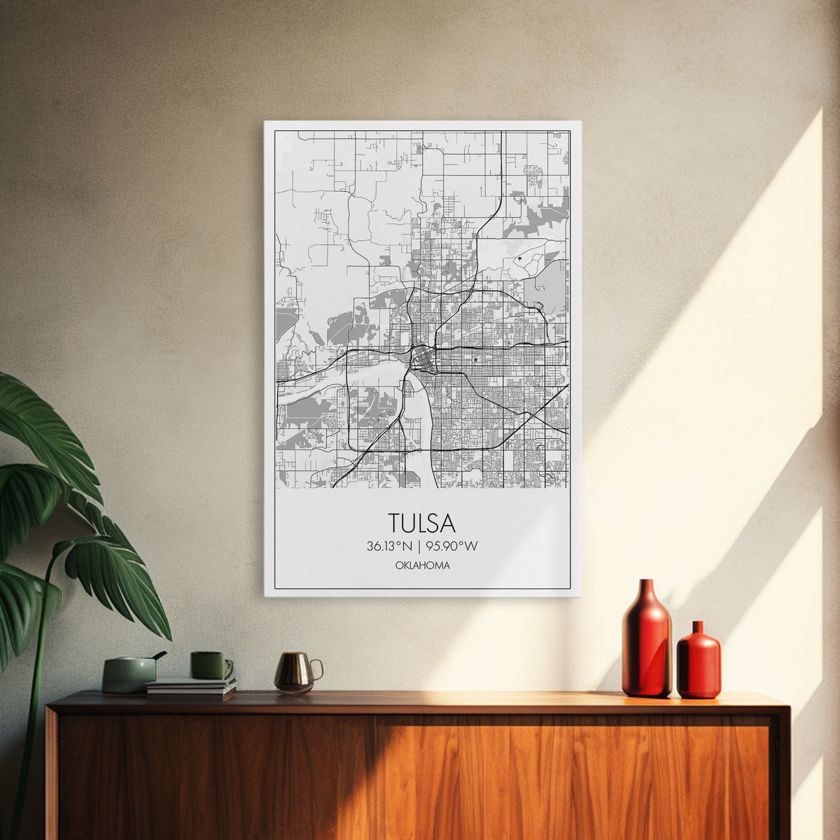 Tulsa Street Map, Oklahoma Map, City Map Print, Modern Wall Art, Wall Art, Canvas Print, Dorm Room Décor, Gift For Husband, Travel Art Print