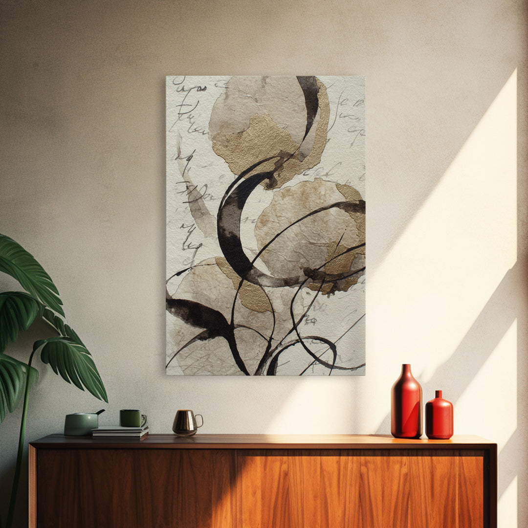 Calligraphy Swashes Forming Floral Composition Framed Canvas Print, Typography Art, Room Decor, Living Room Decor, TYP-2x3-64
