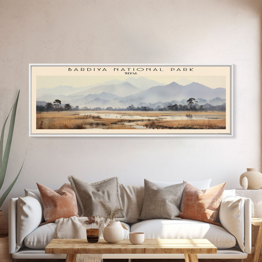 Bardiya National Park Retro Style Travel Poster - Framed Canvas Print - COUNTRY Travel Decor, Vintage Style Home Decor - Travel Print - Wall Art