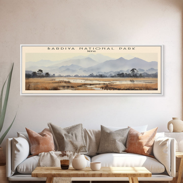 Bardiya National Park Retro Style Travel Poster - Framed Canvas Print - COUNTRY Travel Decor, Vintage Style Home Decor - Travel Print - Wall Art