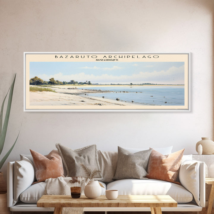 Bazaruto Archipelago Travel Art Framed Canvas Print, COUNTRY Wall Decor, Home Decor, Travel Poster, Vintage Wall Art, Watercolor Painting