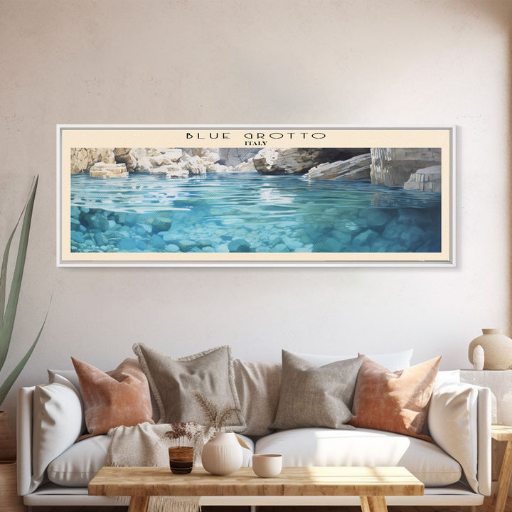 Blue Grotto Retro Style Travel Poster - Framed Canvas Print - COUNTRY Travel Decor | Vintage Style Home Decor - Travel Print - Wall Art
