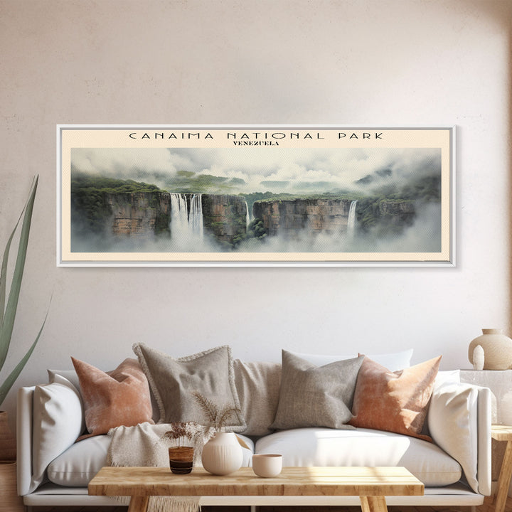 Canaima National Park Retro Style Travel Poster - Framed Canvas Print - COUNTRY Travel Decor | Vintage Style Home Decor - Travel Print - Wall Art