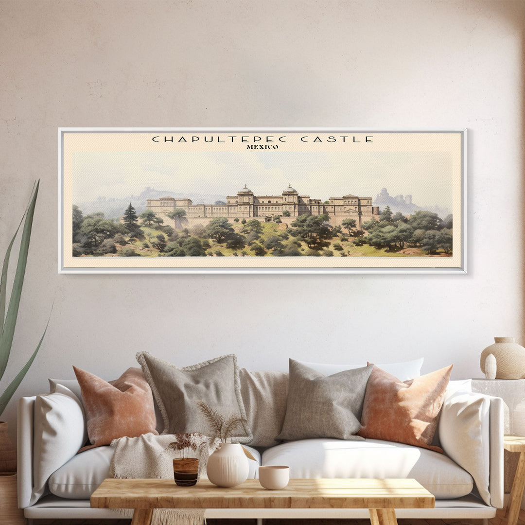 Chapultepec Castle Retro Style Travel Poster - Framed Canvas Print - COUNTRY Travel Decor | Vintage Style Home Decor - Travel Print - Wall Art