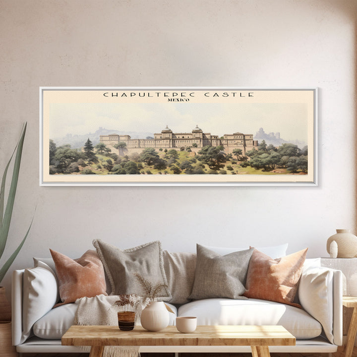 Chapultepec Castle Retro Style Travel Poster - Framed Canvas Print - COUNTRY Travel Decor | Vintage Style Home Decor - Travel Print - Wall Art