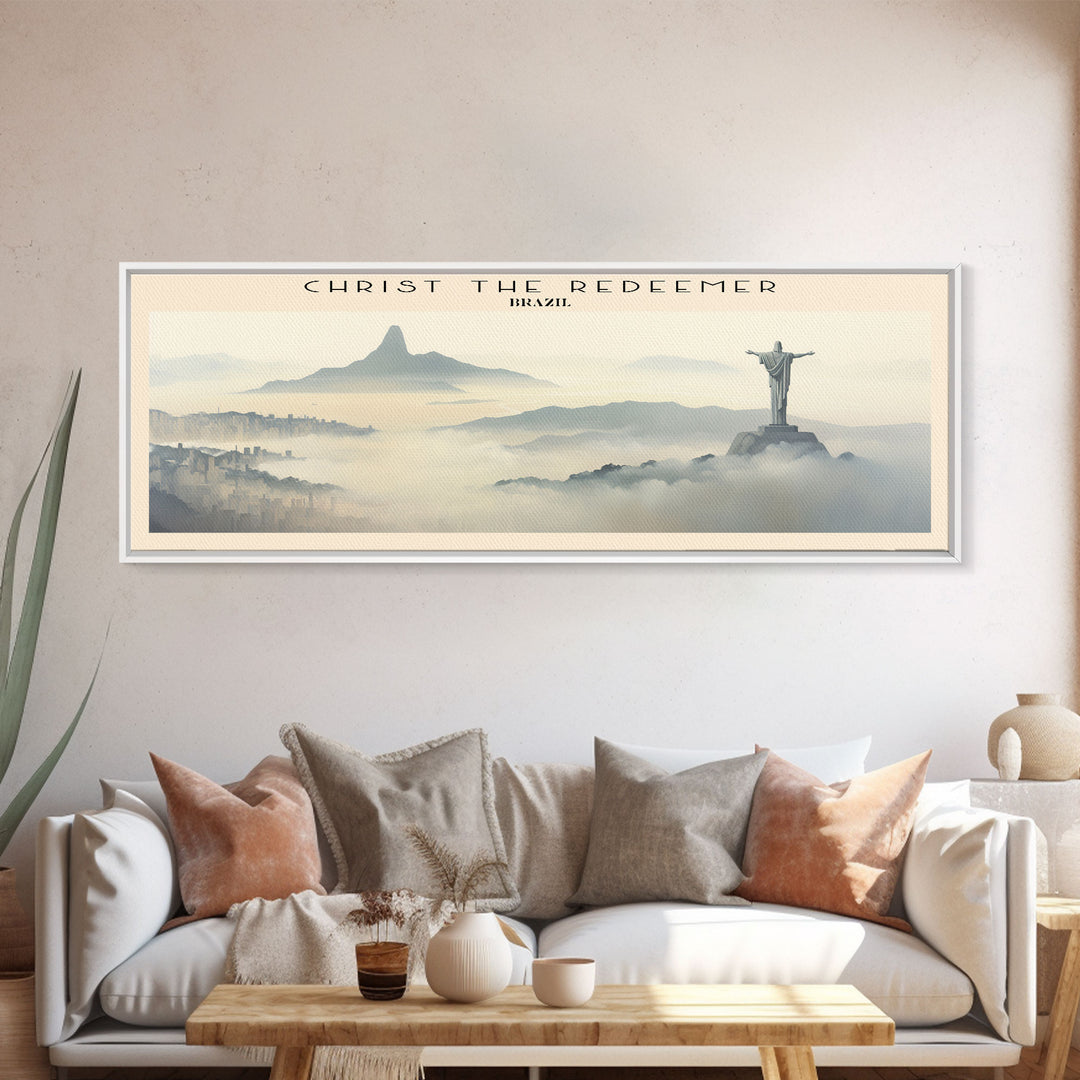 Christ the Redeemer Travel Art Framed Canvas Print, COUNTRY Wall Decor, Home Decor, Travel Poster, Vintage Wall Art, Watercolor Painting