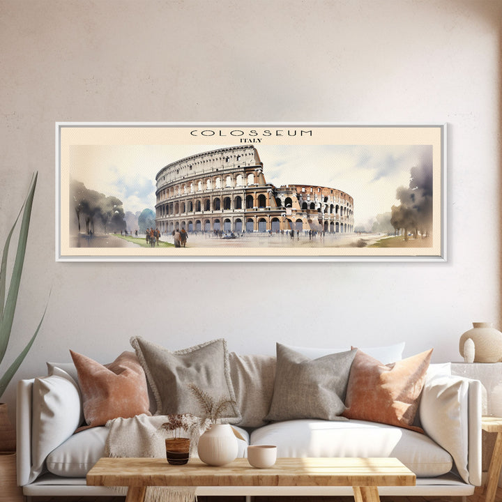 Colosseum Retro Style Travel Poster - Framed Canvas Print - COUNTRY Travel Decor | Vintage Style Home Decor - Travel Print - Wall Art