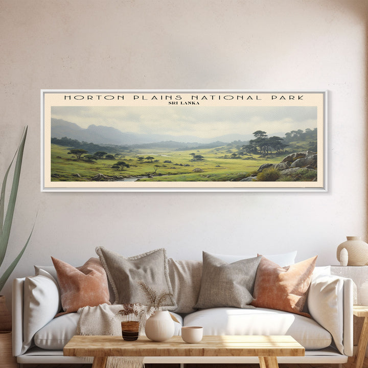 Horton Plains National Park Travel Art Framed Canvas Print, COUNTRY Wall Decor, Home Decor, Travel Poster, Vintage Wall Art, Watercolor Painting