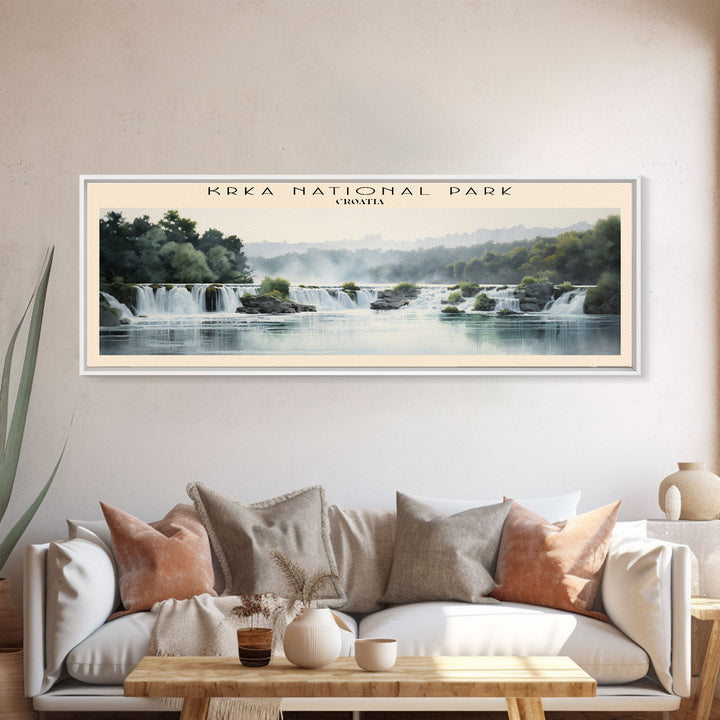 Krka National Park Retro Style Travel Poster - Framed Canvas Print - COUNTRY Travel Decor | Vintage Style Home Decor - Travel Print - Wall Art