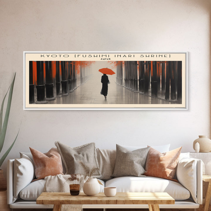 Kyoto Fushimi Inari Shrine Travel Art Framed Canvas Print, COUNTRY Wall Decor, Home Decor, Travel Poster, Vintage Wall Art, Watercolor Painting