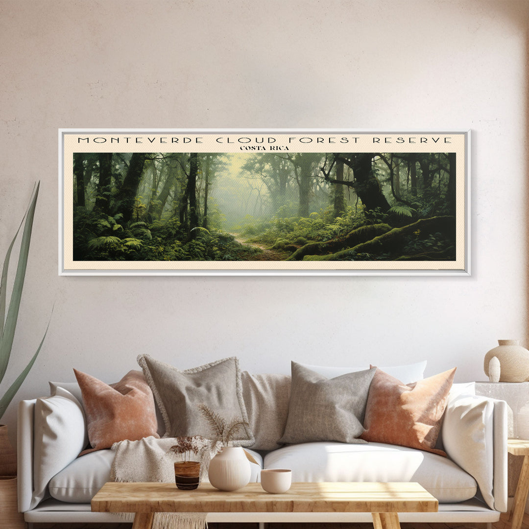 Monteverde Cloud Forest Reserve Retro Style Travel Poster - Framed Canvas Print - COUNTRY Travel Decor | Vintage Style Home Decor - Travel Print - Wall Art