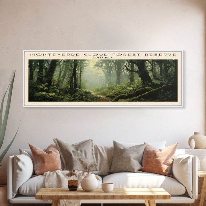 Monteverde Cloud Forest Reserve Retro Style Travel Poster - Framed Canvas Print - COUNTRY Travel Decor | Vintage Style Home Decor - Travel Print - Wall Art