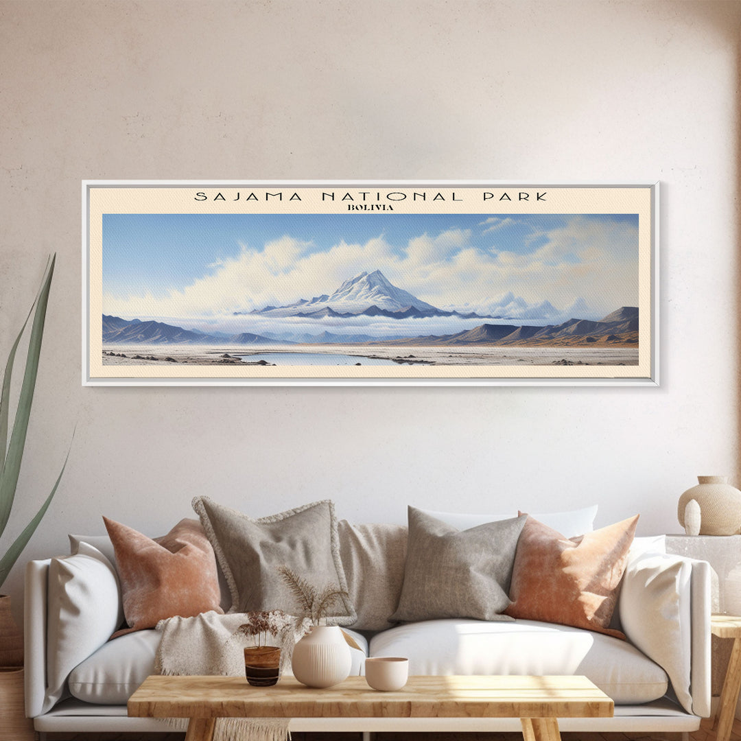 Sajama National Park Retro Style Travel Poster - Framed Canvas Print - COUNTRY Travel Decor | Vintage Style Home Decor - Travel Print - Wall Art
