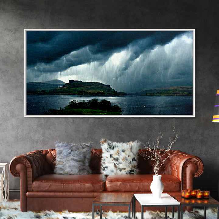 Foggy night rainstorm over the lake canvas print, nature and landscape wall art, ready to hang, cool wall art