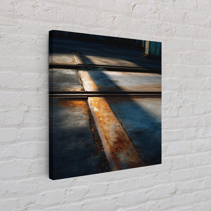 Industrial Rail Tracks Leading into City Canvas Print, Urban Art, Modern Art, Living Room Decor, Oil Painting, Urban, URB-1x1-22