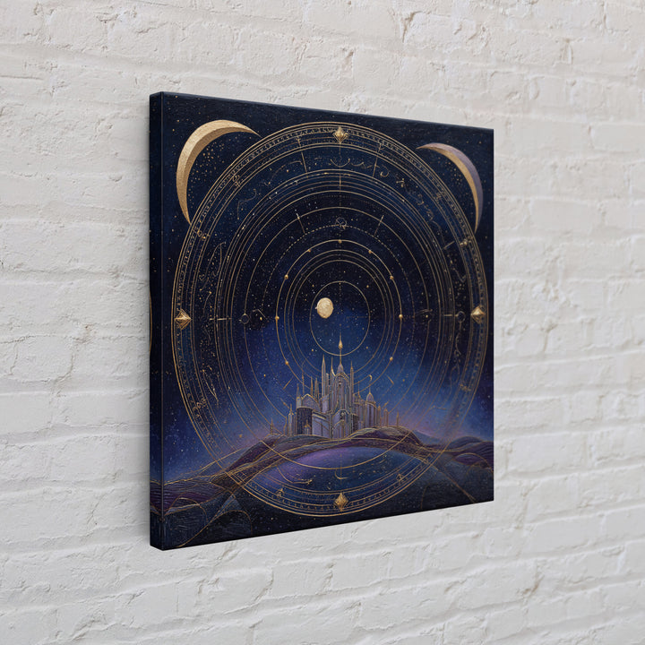 Night Skyline under Crescent Moon Framed Canvas Print, Urban Art, Digital Download Art, Living Room Decor, Abstract Art, Urban, URB-1x1-24