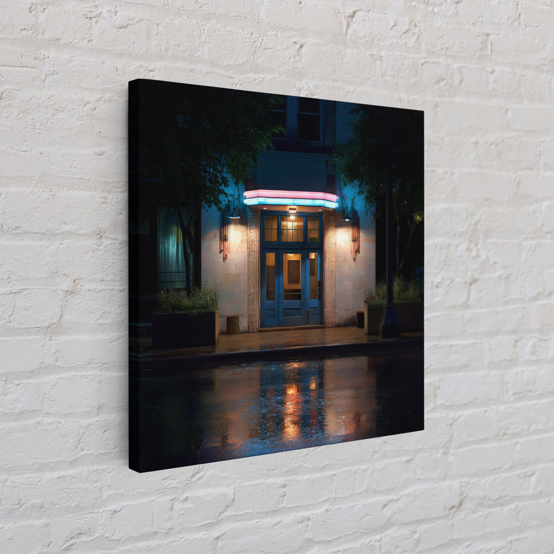 Neon Sign Glow Reflected on Black Street Canvas Print, Urban Art, Afrocentric Wall Art, Living Room Decor, Fine Art, Urban, URB-1x1-30