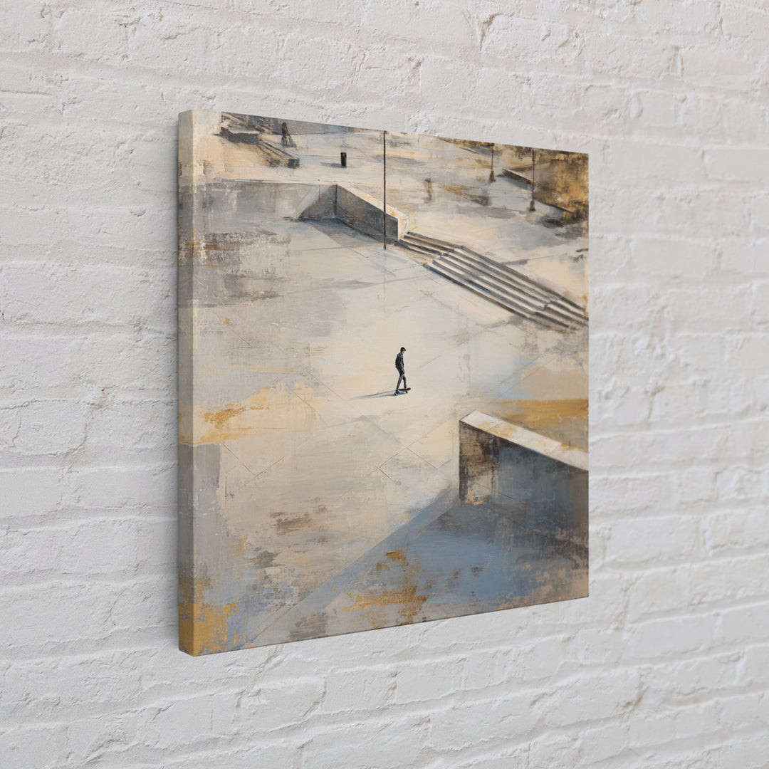 Skateboarder Crossing a Concrete Plaza Canvas Print, Urban Art, Black Wall Art, Living Room Decor, Fine Art, Urban, Queer Art, URB-1x1-31