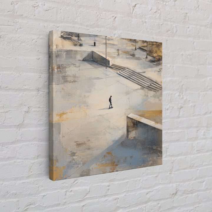 Skateboarder Crossing a Concrete Plaza Canvas Print, Urban Art, Black Wall Art, Living Room Decor, Fine Art, Urban, Queer Art, URB-1x1-31