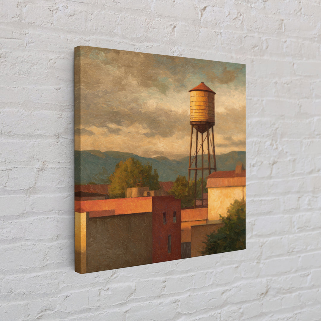 Rooftop Water Tower Framed Canvas Print, Urban Art, Statement Artwork, Living Room Decor, Abstract Art, Urban, Wall Decor, URB-1x1-57