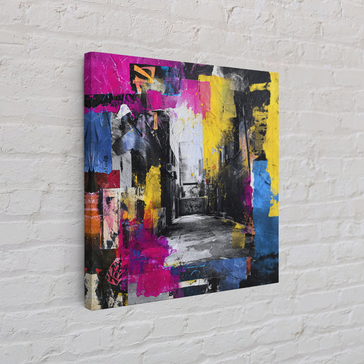 Graffiti Covered Alley Rendered as Color Collage Canvas Print, Urban Art, Queer Art, Living Room Decor, Fine Art, Urban, URB-1x1-59