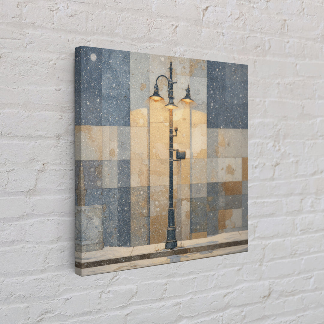 Streetlamp and Falling Snow Framed Canvas Print, Urban Art, Gay Art, Living Room Decor, Oil Painting, Urban, Minimalist Decor, URB-1x1-61
