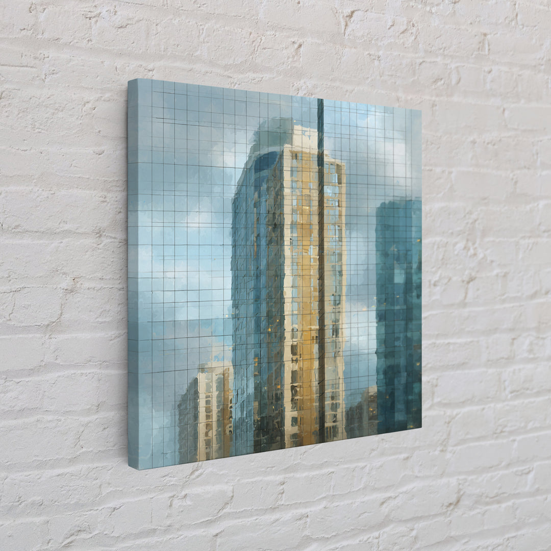 Modern Skyscraper Glass Reflections Framed Canvas Print, Urban Art, Pop Art, Living Room Decor, Fine Art, Urban, URB-1x1-62