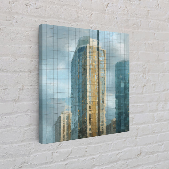 Modern Skyscraper Glass Reflections Framed Canvas Print, Urban Art, Pop Art, Living Room Decor, Fine Art, Urban, URB-1x1-62