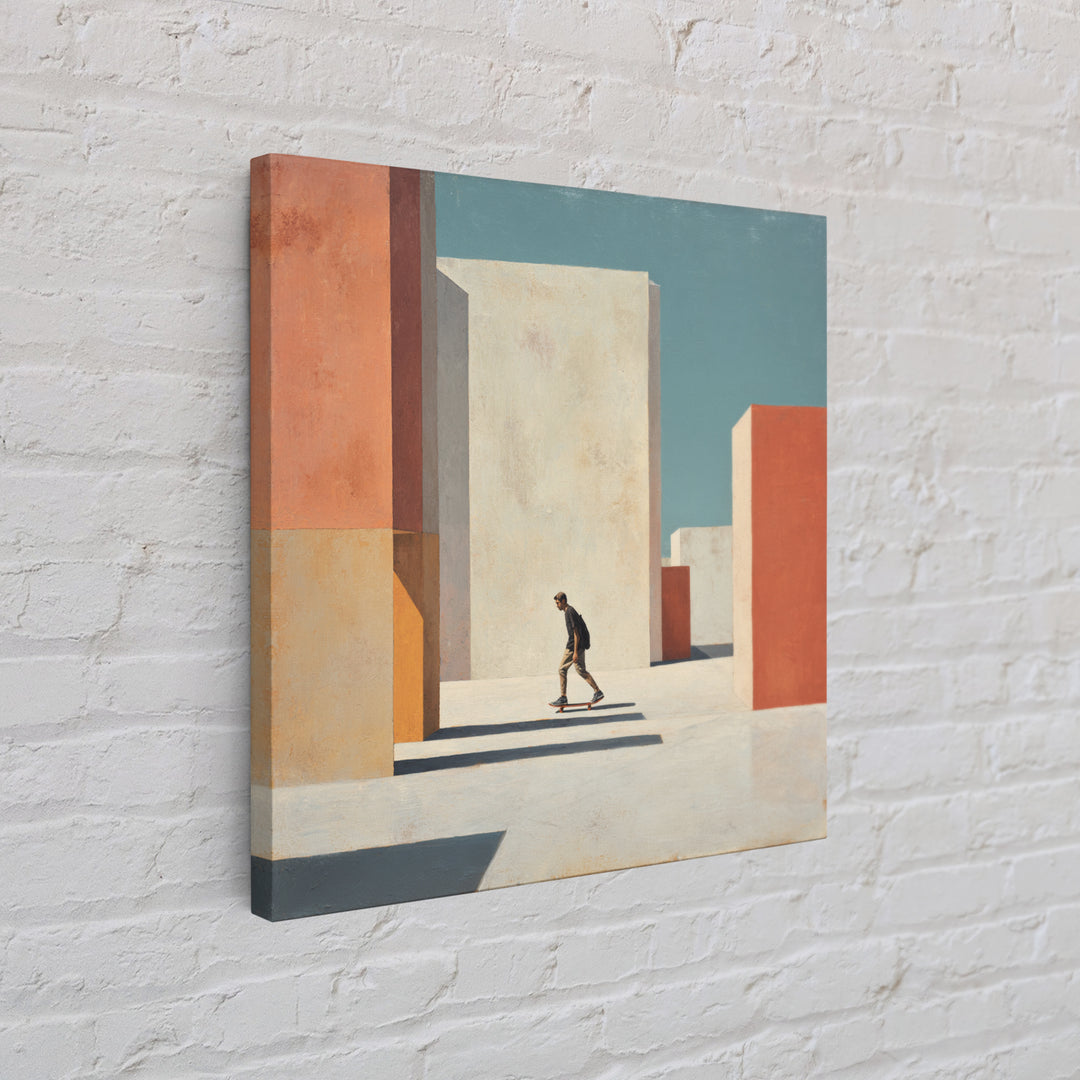 Skateboarder Crossing a Concrete Plaza Framed Canvas Print, Urban Art, Textured Wall Art, Living Room Decor, Fine Art, Urban, URB-1x1-7