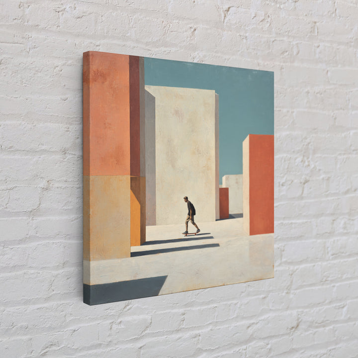 Skateboarder Crossing a Concrete Plaza Framed Canvas Print, Urban Art, Textured Wall Art, Living Room Decor, Fine Art, Urban, URB-1x1-7