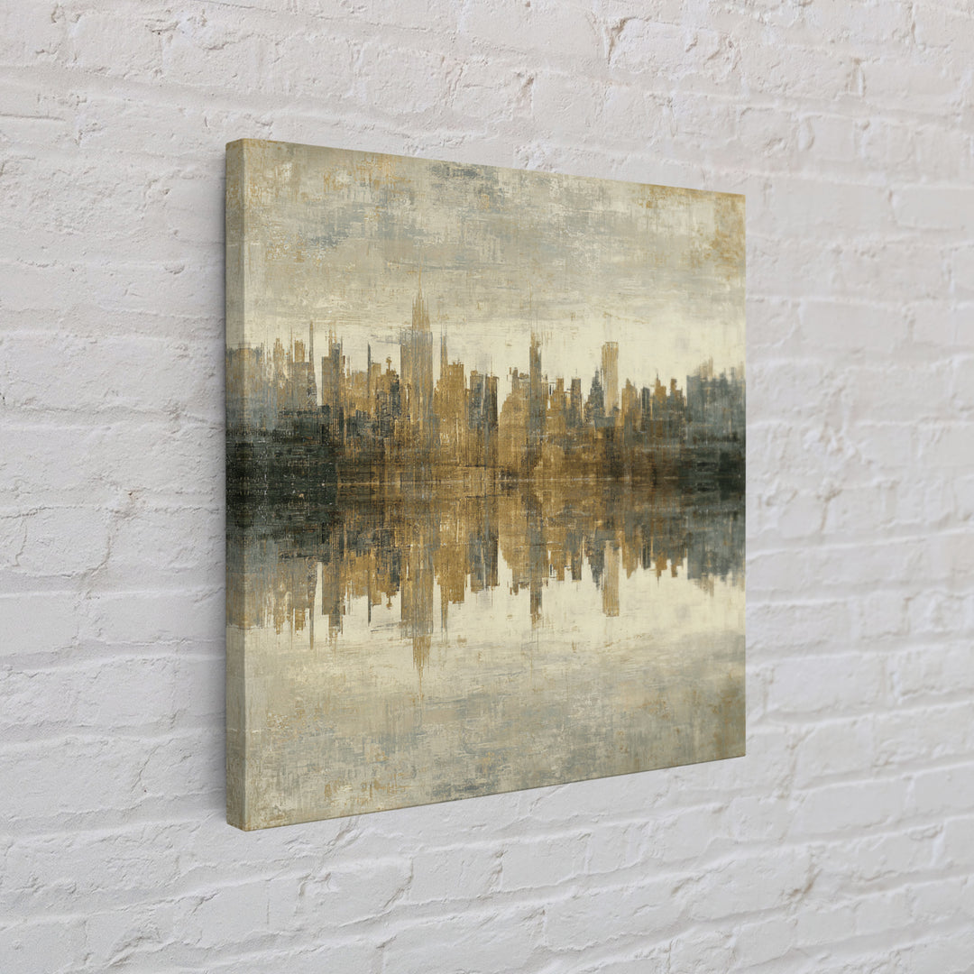 Moody City Skyline Reflected Framed Canvas Print, Urban Art, Art Print, Living Room Decor, Abstract Art, Urban, Oil Painting, URB-1x1-73