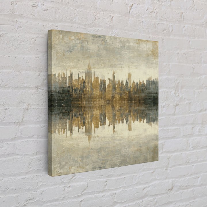 Moody City Skyline Reflected Framed Canvas Print, Urban Art, Art Print, Living Room Decor, Abstract Art, Urban, Oil Painting, URB-1x1-73