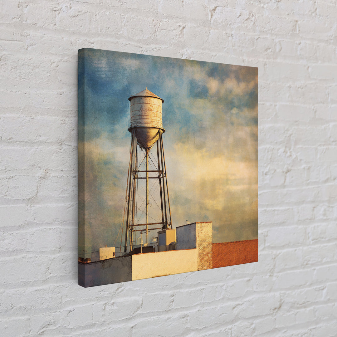 Rooftop Water Tower Canvas Print, Urban Art, Textured Painting, Living Room Decor, Urban, Original Art, Canvas Wall Art, URB-1x1-81