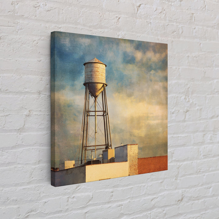 Rooftop Water Tower Canvas Print, Urban Art, Textured Painting, Living Room Decor, Urban, Original Art, Canvas Wall Art, URB-1x1-81