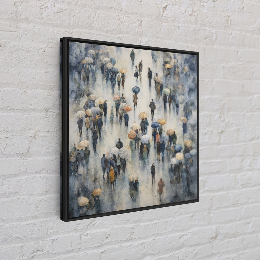 Rain Umbrella Figures Canvas Print, Urban Art, Basketball Wall Art, Living Room Decor, Fine Art, Urban, Textured Painting, URB-1x1-92