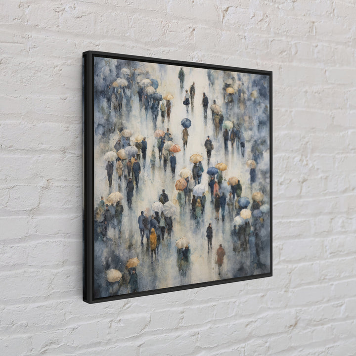 Rain Umbrella Figures Canvas Print, Urban Art, Basketball Wall Art, Living Room Decor, Fine Art, Urban, Textured Painting, URB-1x1-92