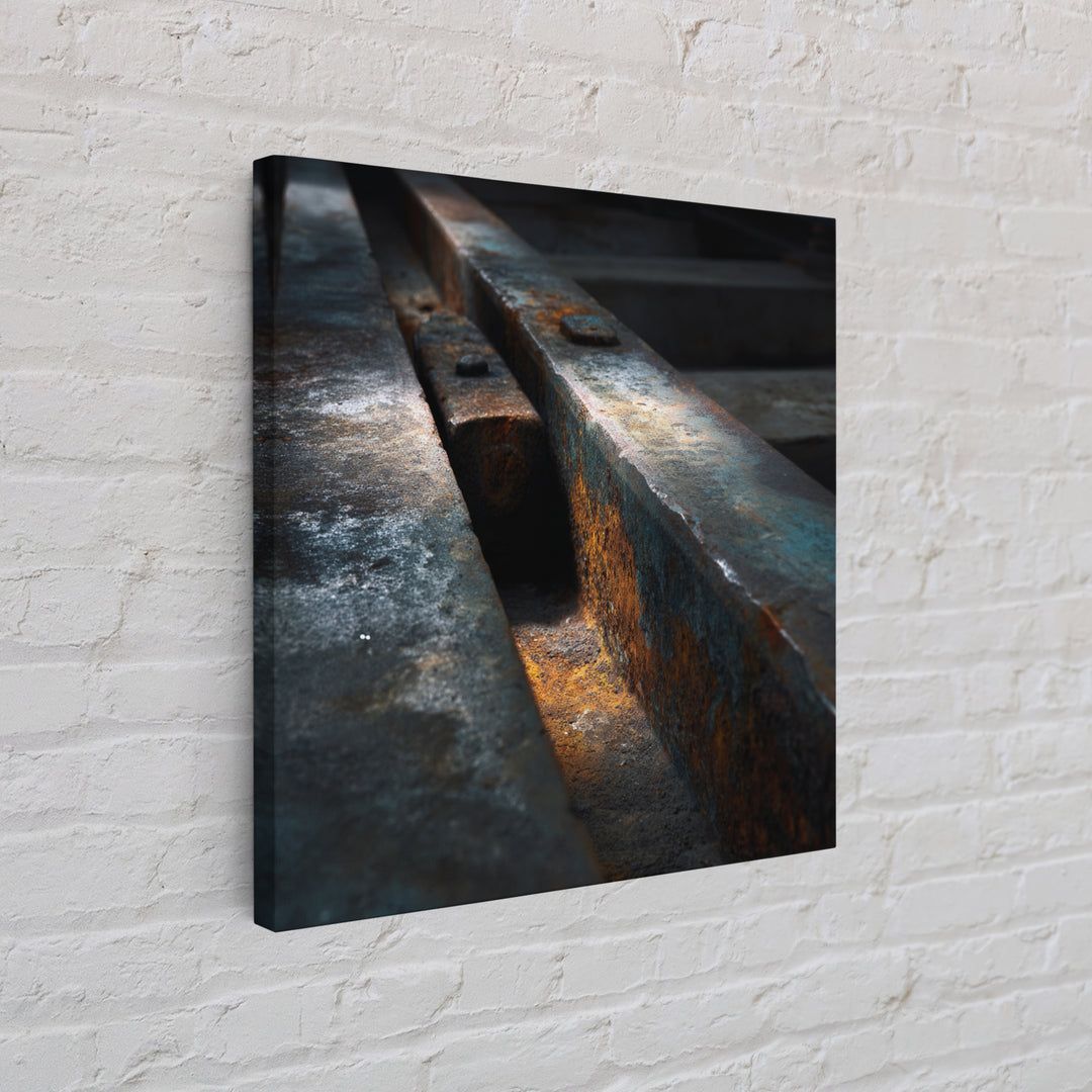 Industrial Rail Tracks Leading into City Canvas Print, Urban Art, Queer Art, Living Room Decor, Fine Art, Urban, URB-1x1-94