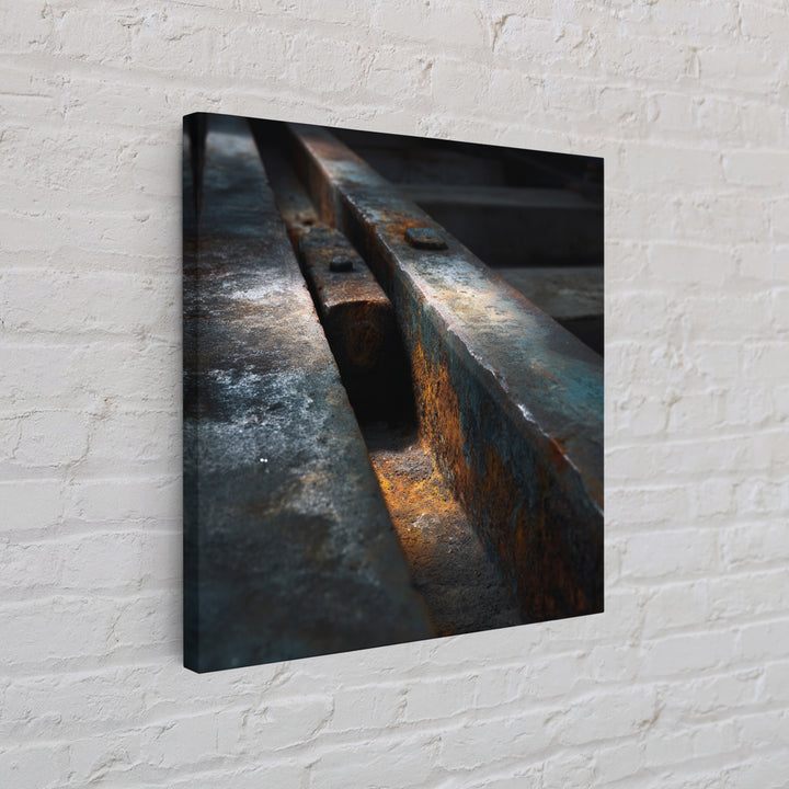 Industrial Rail Tracks Leading into City Canvas Print, Urban Art, Queer Art, Living Room Decor, Fine Art, Urban, URB-1x1-94