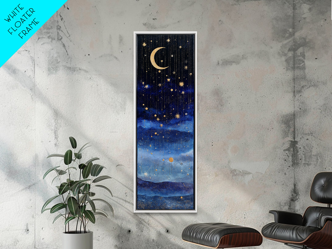 Night Skyline under Crescent Moon Canvas Print, Urban Art, Wall Decor, Living Room Decor, Fine Art, Urban, Living Room Wall Art, URB-1x3-60