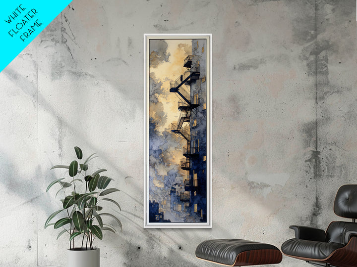 Fire Escape Silhouette Framed Canvas Print, Urban Art, Neutral Decor, Living Room Decor, Fine Art, Urban, Wall Art, Home Decor, URB-1x3-62