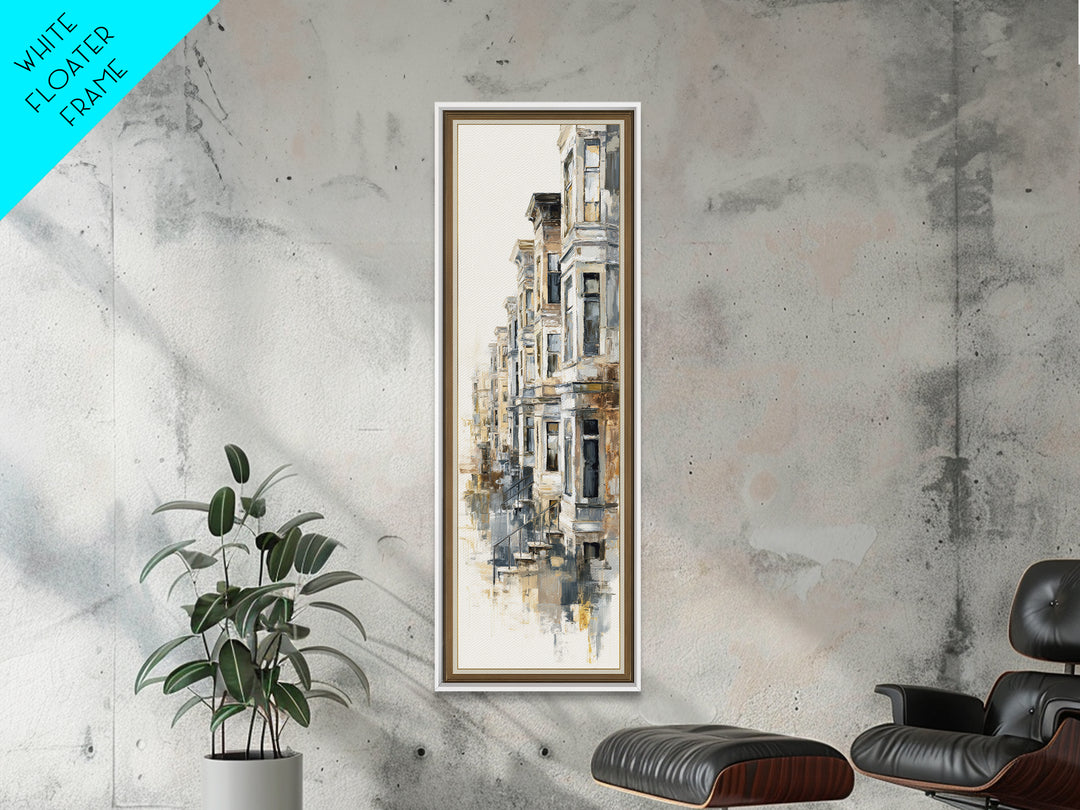 Brownstone Row in Soft Morning Light Canvas Print, Urban Art, Black Art, Living Room Decor, Fine Art, Urban, Canvas Painting, URB-1x3-72