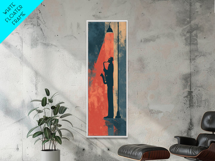 Urban Jazz Musician Silhouette Framed Canvas Print, Urban Art, Digital Print, Living Room Decor, Oil Painting, Urban, URB-1x3-76