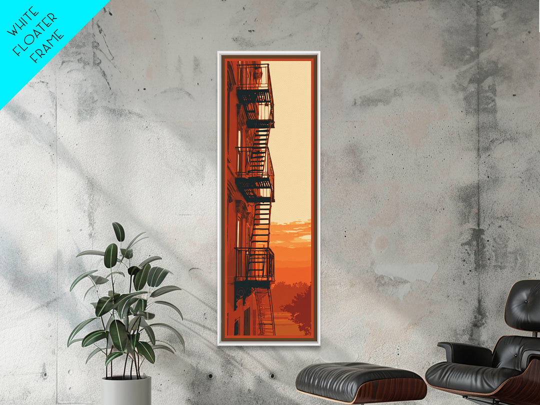 Fire Escape Silhouette Canvas Print, Urban Art, Luxury Decor, Living Room Decor, Fine Art, Urban, Oil Painting, URB-1x3-86