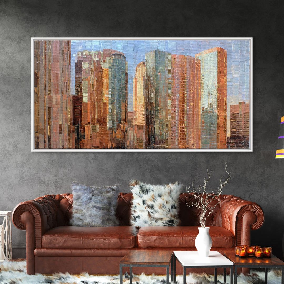 Modern Skyscraper Glass Reflections Framed Canvas Print, Urban Art, Art Print, Living Room Decor, Fine Art, Urban, Oil Painting, URB-2x1-10