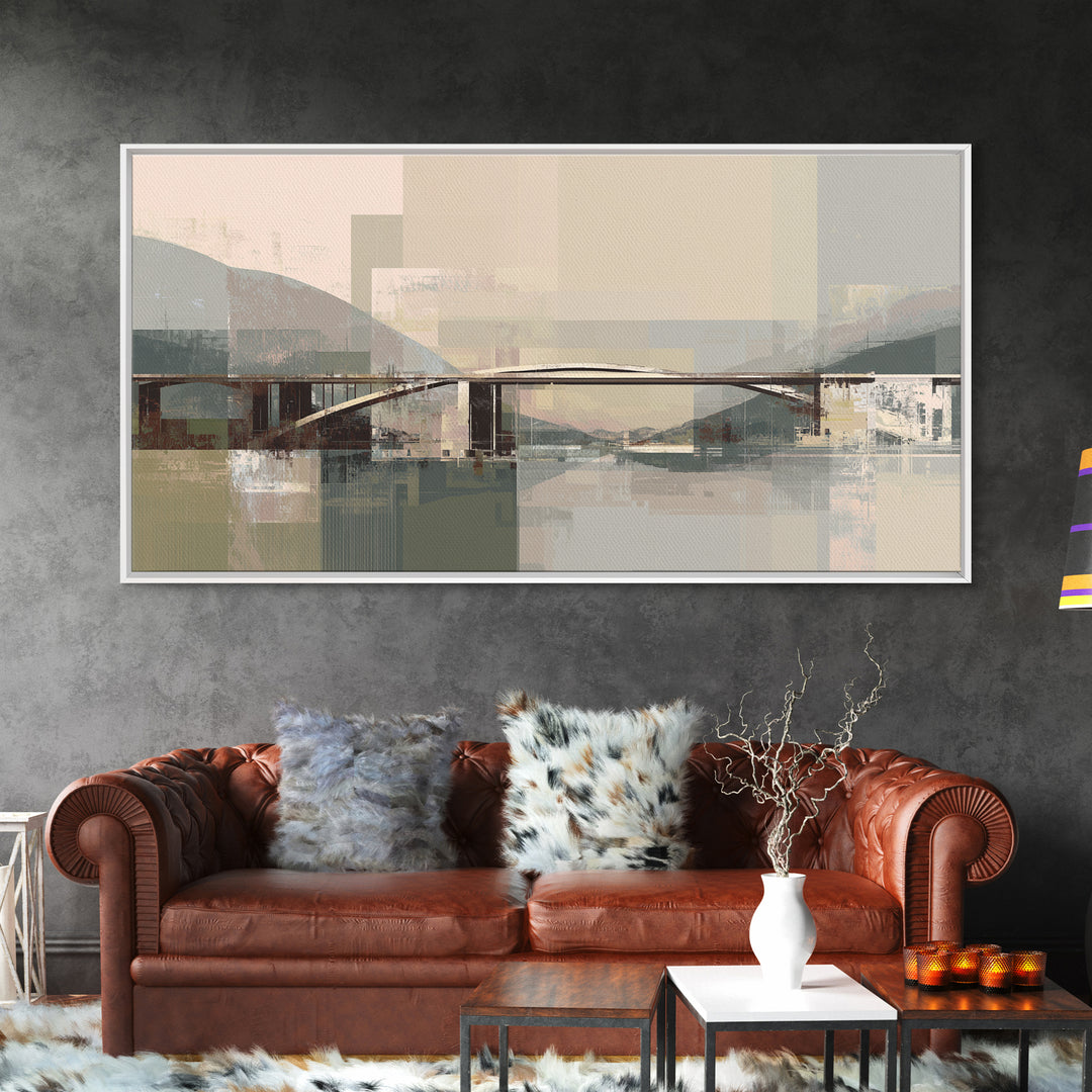 City Bridge Structure Framed Canvas Print, Urban Art, Luxury Decor, Living Room Decor, Fine Art, Urban, Original Painting, URB-2x1-30