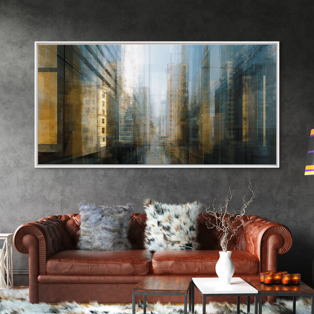 Modern Skyscraper Glass Reflections Framed Canvas Print, Urban Art, Art Print, Living Room Decor, Fine Art, Urban, Oil Painting, URB-2x1-34