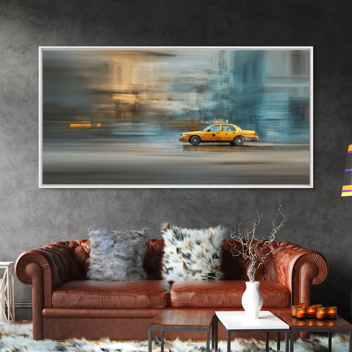 Taxi Cab Motion Blur Canvas Print, Urban Art, Black Art, Living Room Decor, Oil Painting, Urban, Canvas Painting, URB-2x1-47