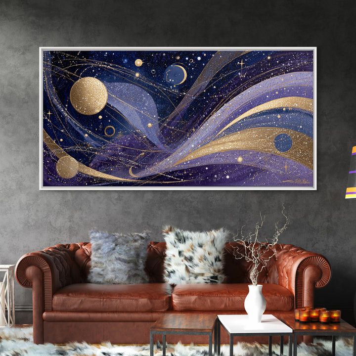 Night Skyline under Crescent Moon Canvas Print, Urban Art, Art Deco, Living Room Decor, Abstract Art, Urban, Book Shelf Decor, URB-2x1-68