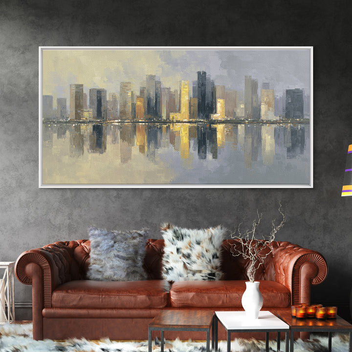 Moody City Skyline Reflected Canvas Print, Urban Art, Black Art, Living Room Decor, Abstract Art, Urban, Canvas Painting, URB-2x1-69