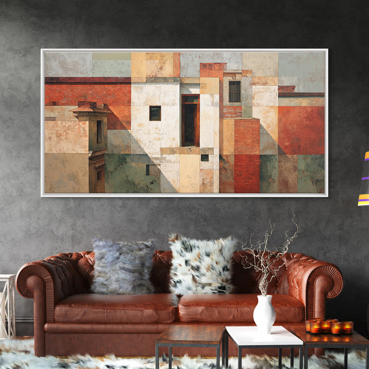 Brick Wall and Window Shadows as Geometry Canvas Print, Urban Art, Oil Painting, Living Room Decor, Urban, Black Art Prints, URB-2x1-73